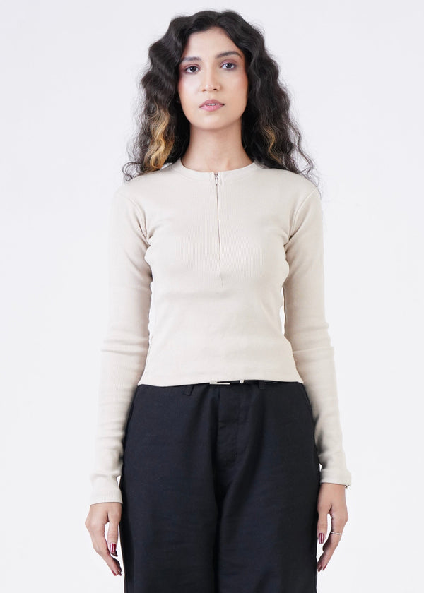 THE FULL-SLEEVES RIB SHIRT-SKIN TAN
