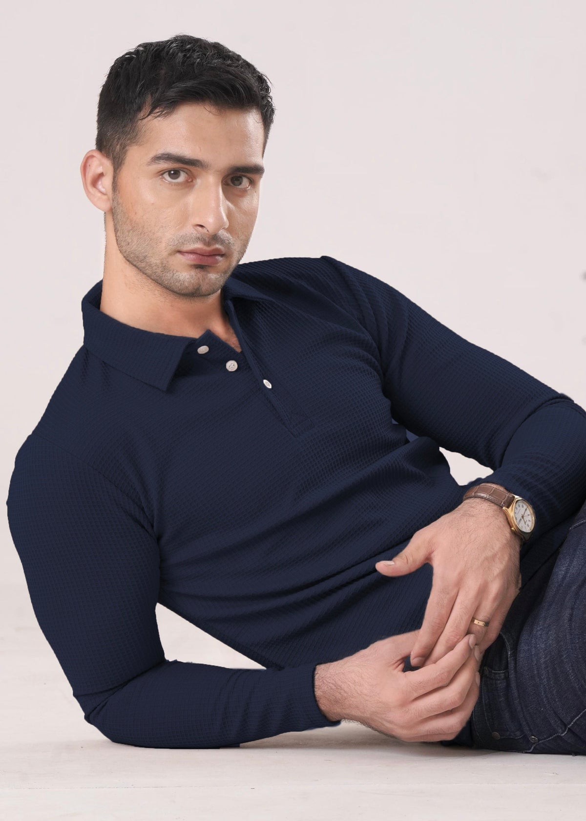 NAVY-BLUE TEXTURED SHIRT-FT