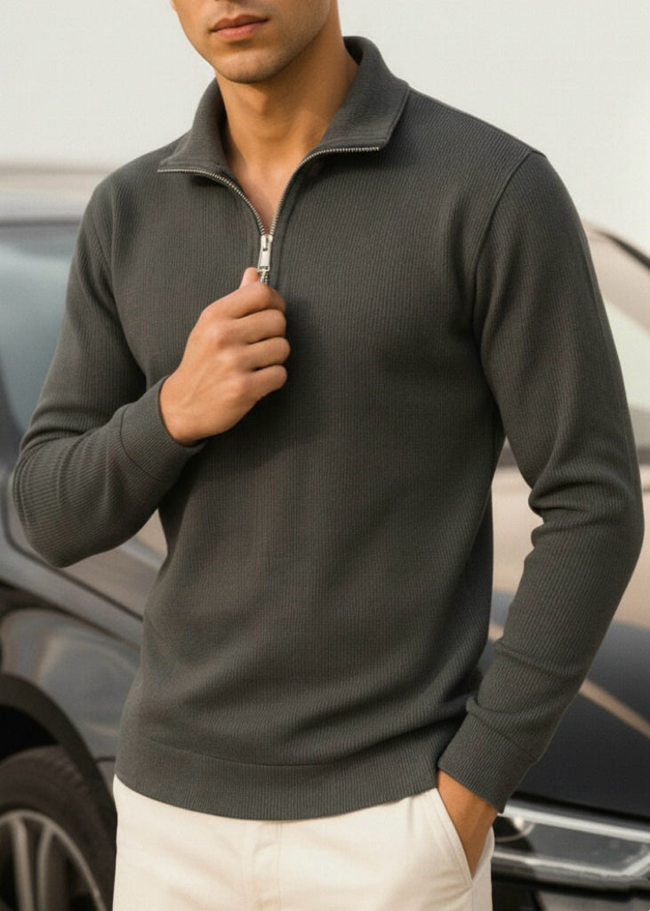THE ALPHA STREET ZIP MOCK NECK-SEA-GREEN