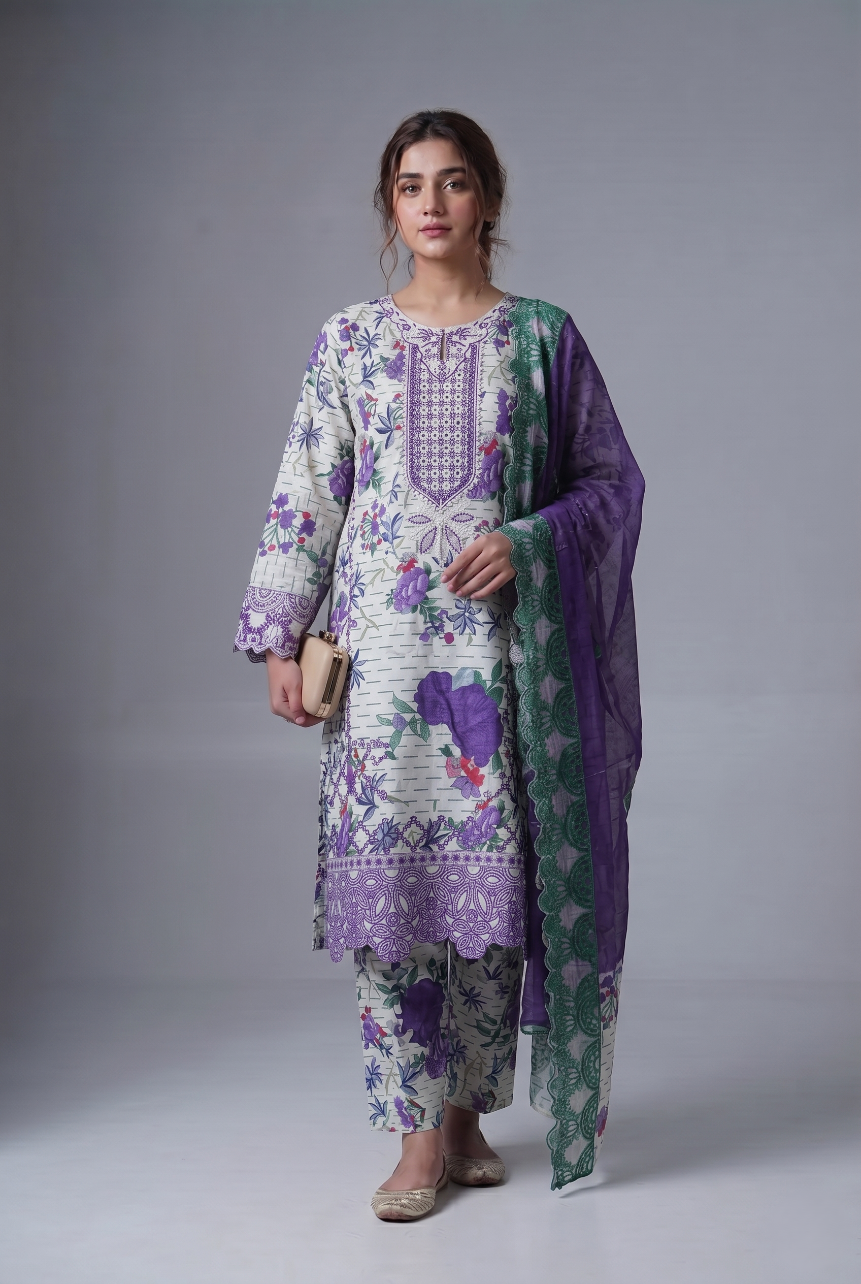 PC-801 Printed Embroidered Stitched 3PC Suit