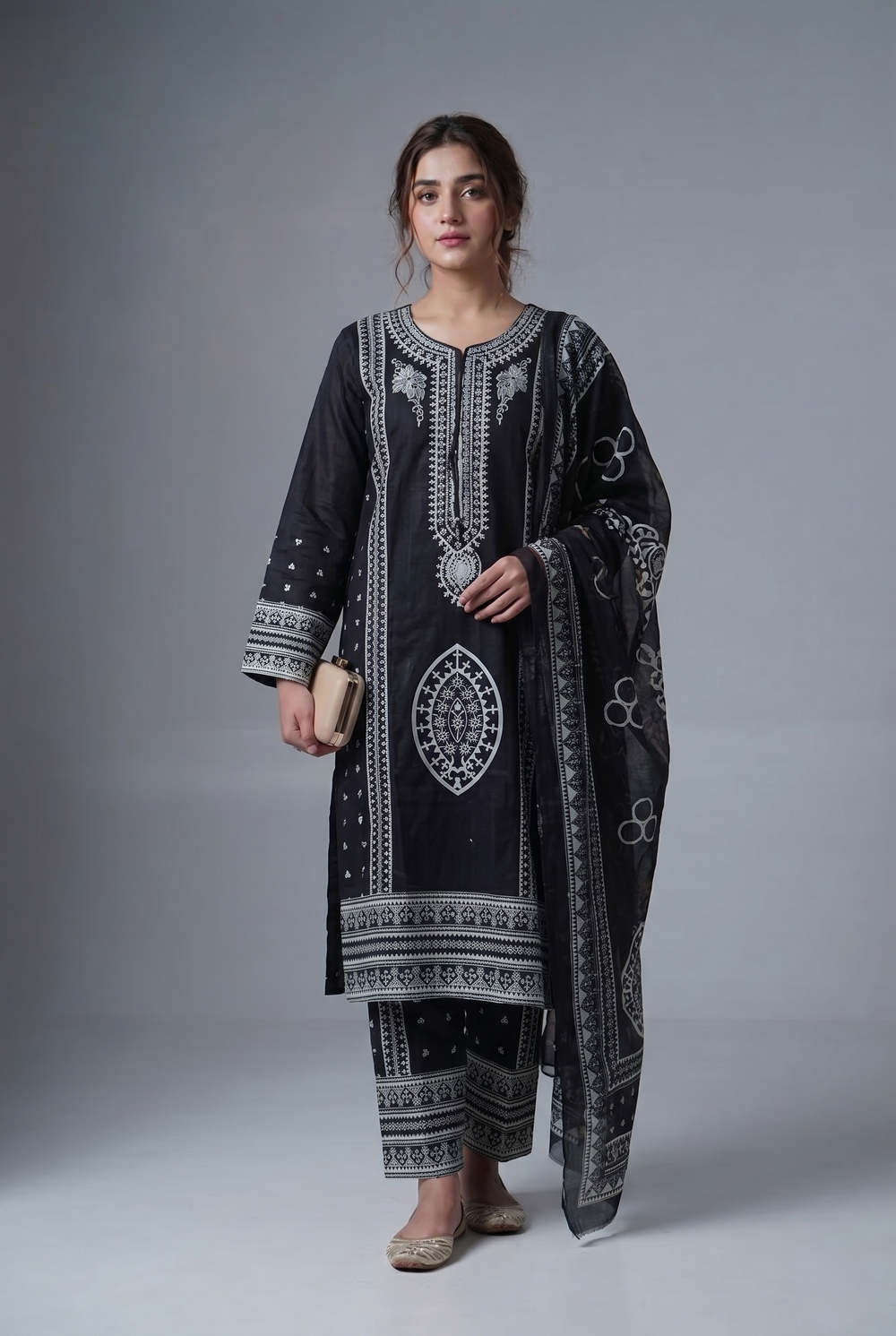 PC-253 Embroidered Stitched 3PC Suit