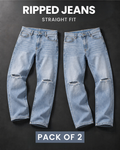 Pack of 2 Men Straight Fit Ripped Jeans - Light Blue