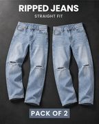 Pack of 2 Men Straight Fit Ripped Jeans - Light Blue