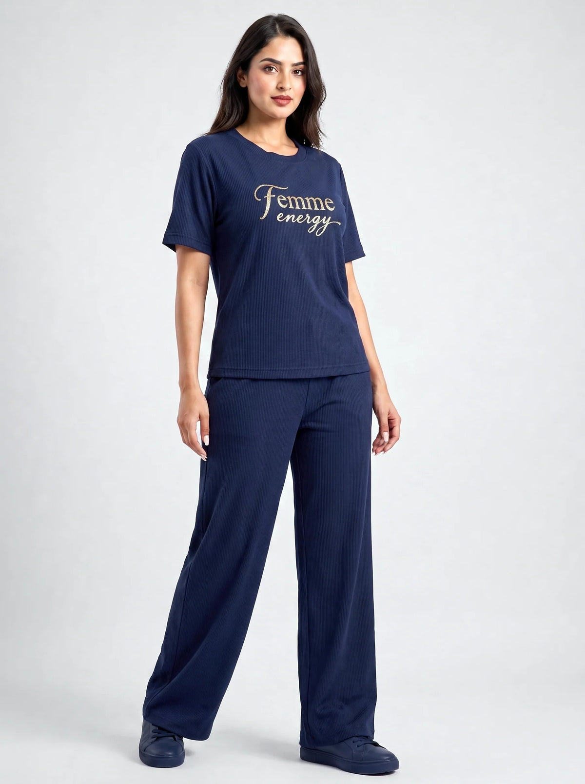 Femme Energy Navy Cotton Rib Female Outfit set