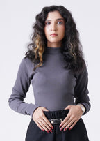 THE RIB FULL-SLEEVES HIGH-NECK-CHARCOAL