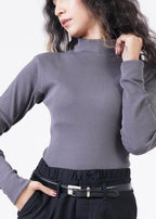 THE RIB FULL-SLEEVES HIGH-NECK-CHARCOAL