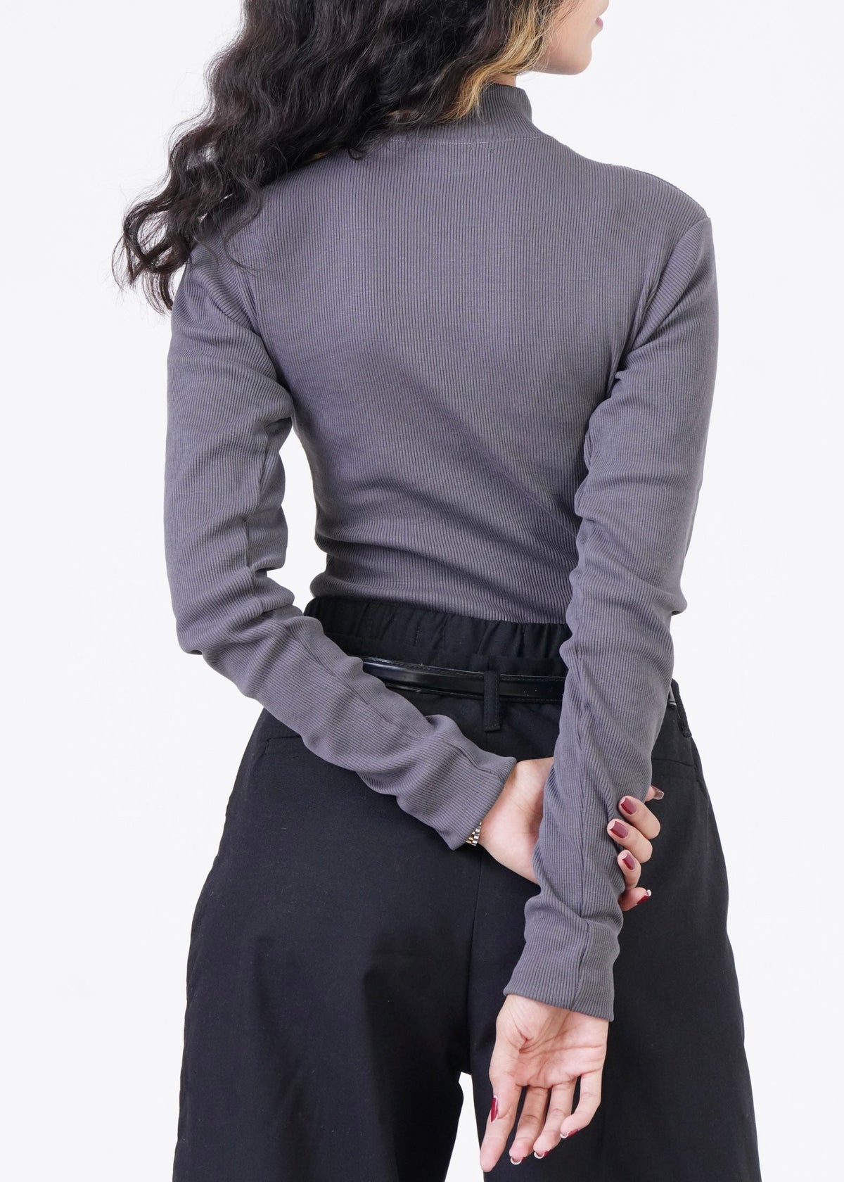 THE RIB FULL-SLEEVES HIGH-NECK-CHARCOAL