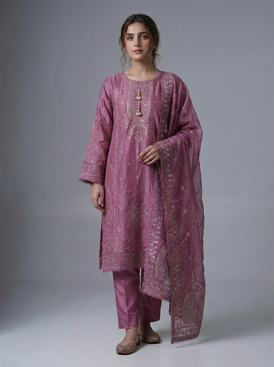 PC-602 Embroidered Stitched 3PC Suit