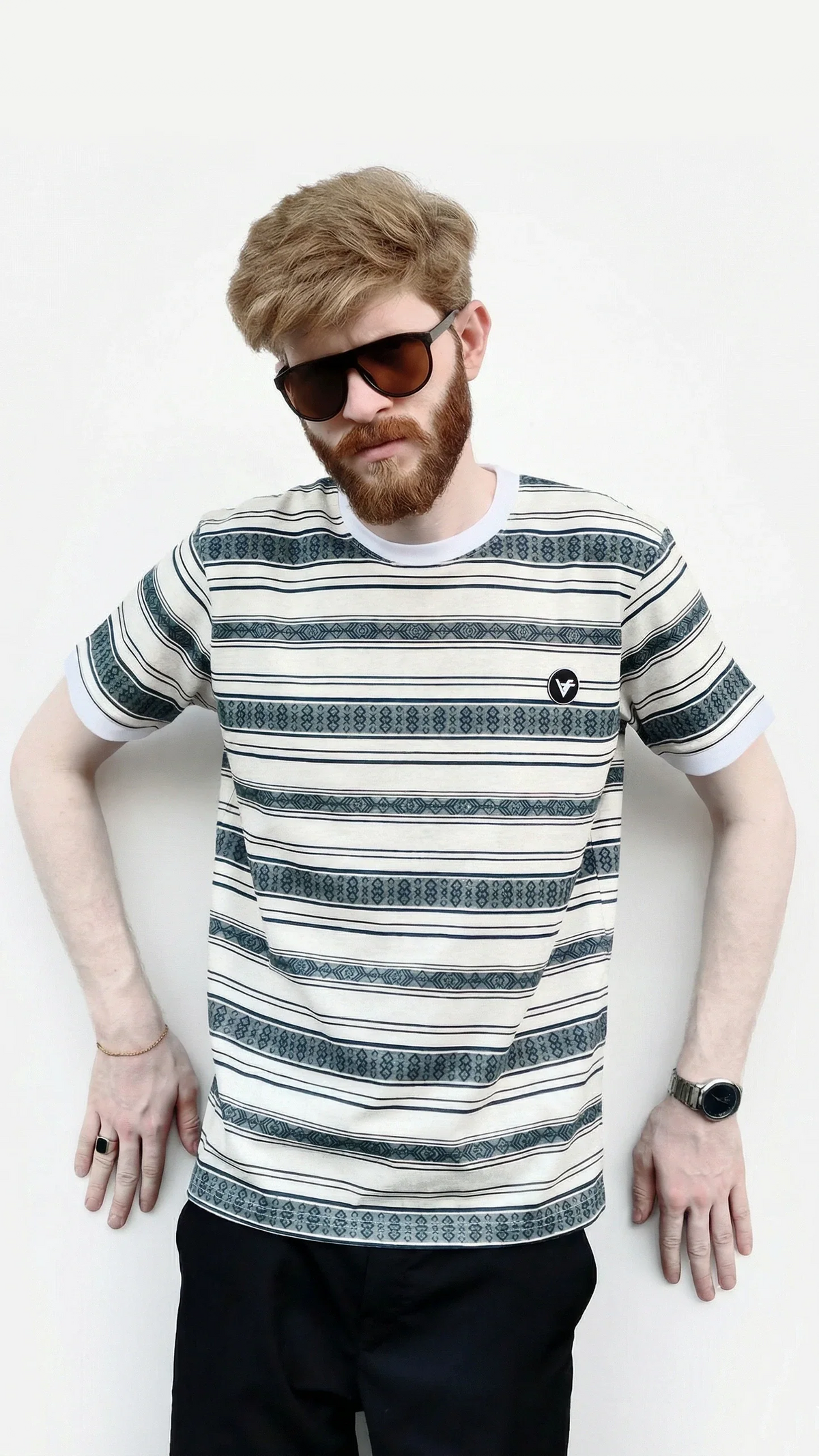 The Emerald Drift Tee – Striped Elegance