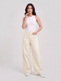 Women Cotton Wide Leg Pants - Off White