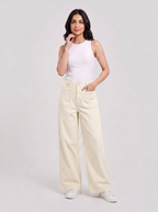 Women Cotton Wide Leg Pants - Off White