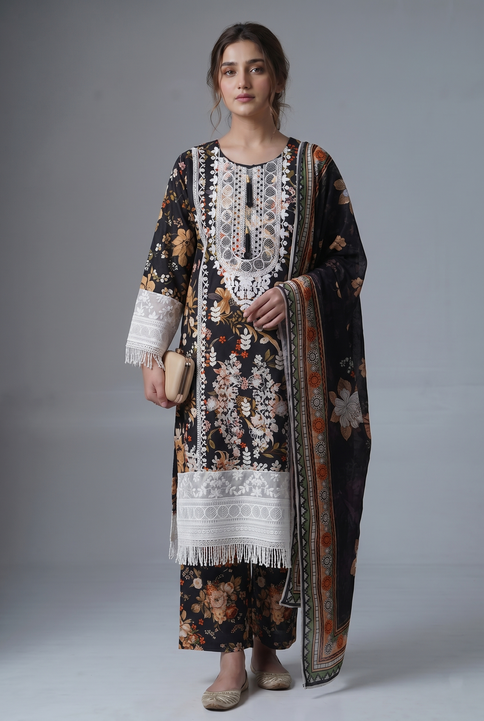 PC-151 Printed Embroidered Stitched Suit 3PC