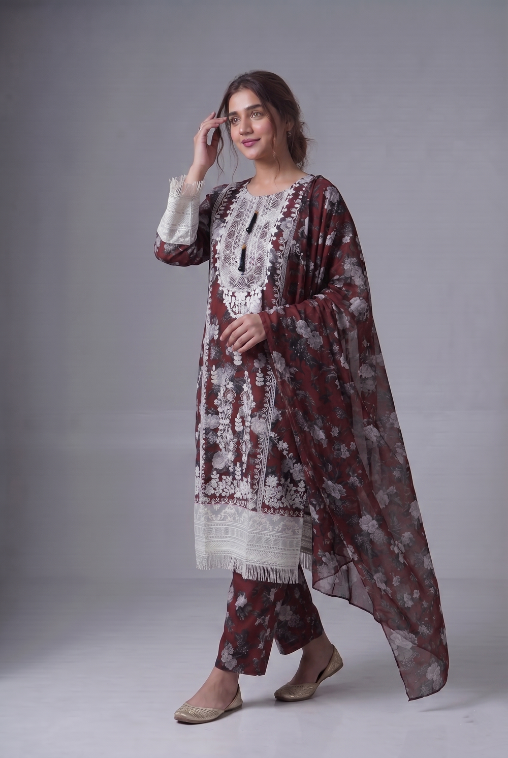 PC-150 Printed Embroidered Stitched Suit 3PC
