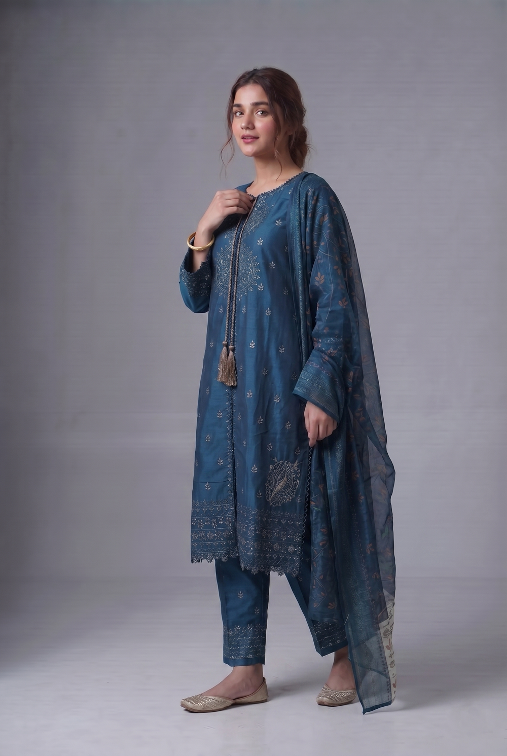 PC-701 Embroidered Stitched Gown Suit 4PC