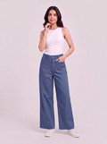 Women Cotton Wide Leg Pants - Dusty Blue
