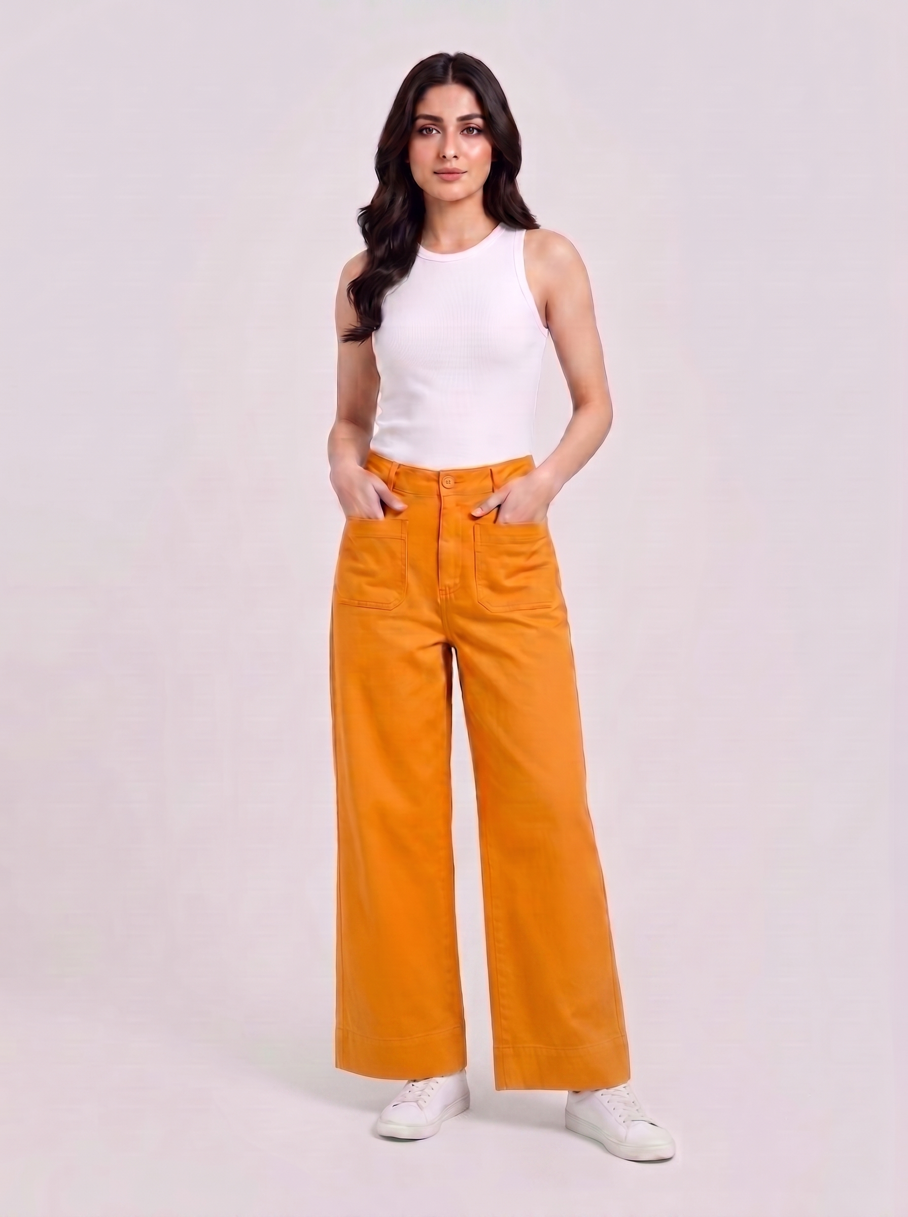 Women Cotton Wide Leg Pants - Mustard
