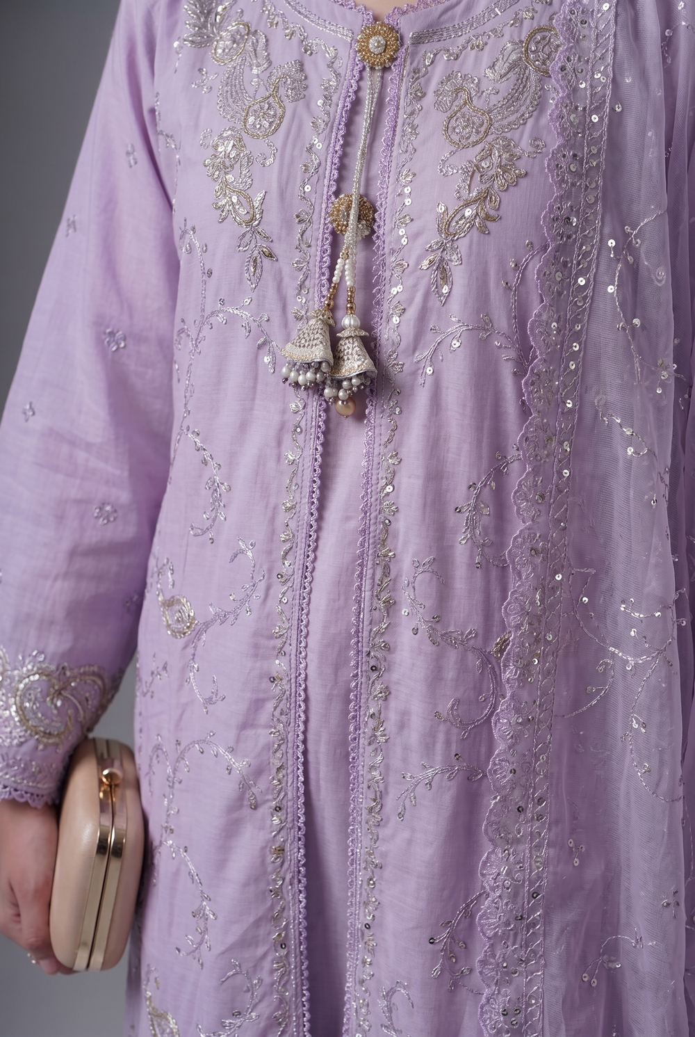 PC-202 Embroidered Stitched Long Gown Suit 4PC