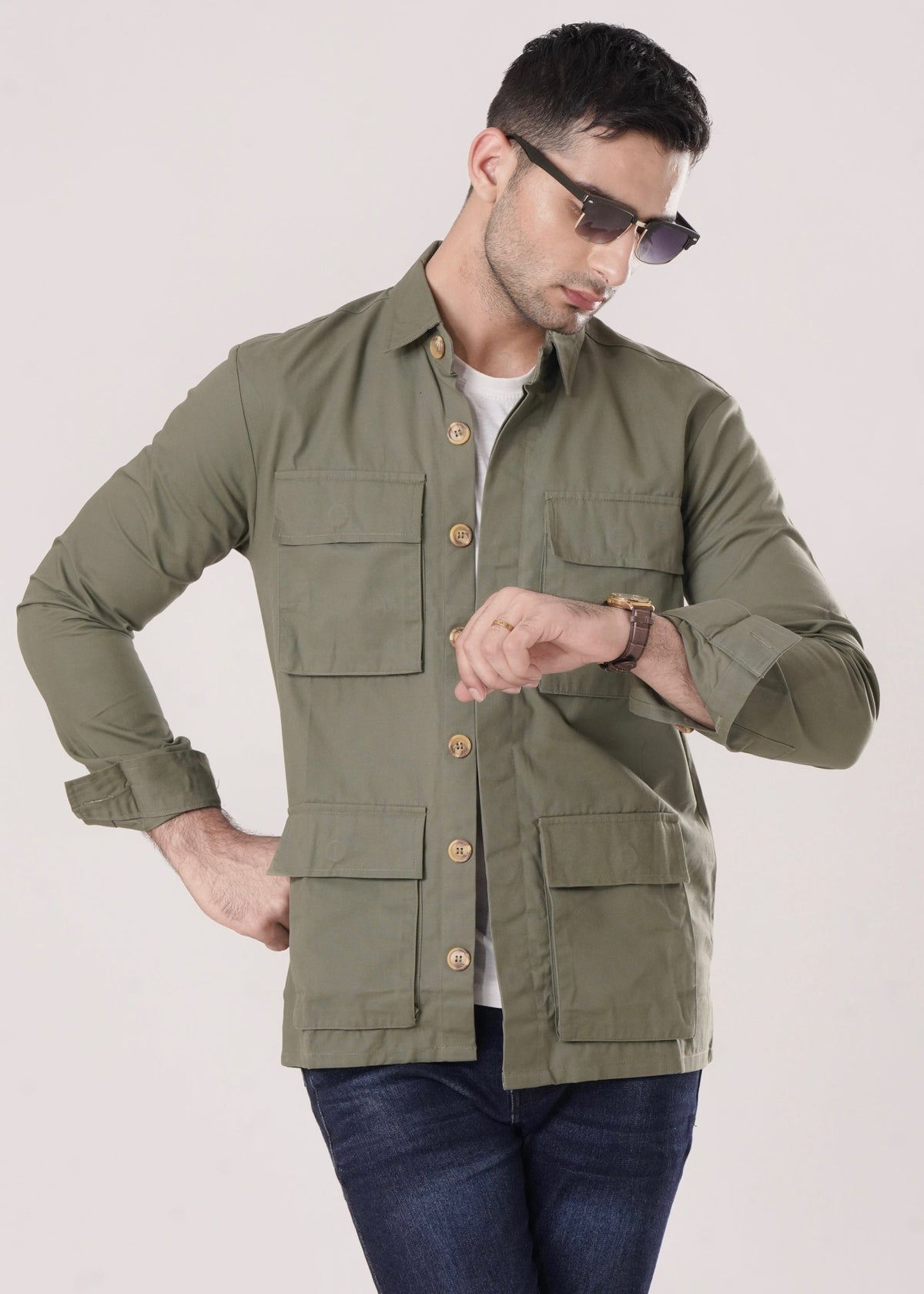 OLIVE GREEN COTTON SHACKET-FT