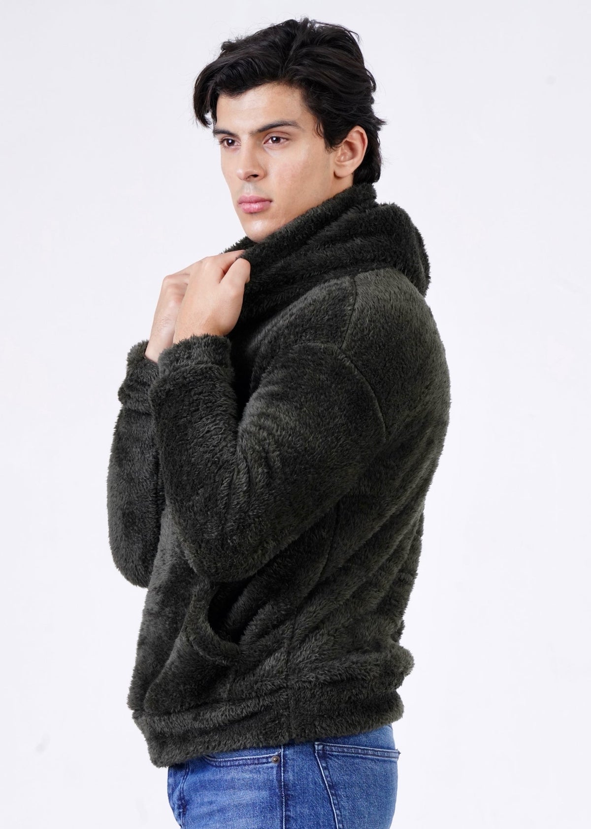 OLIVE-GREEN FUR HOODIE-FT