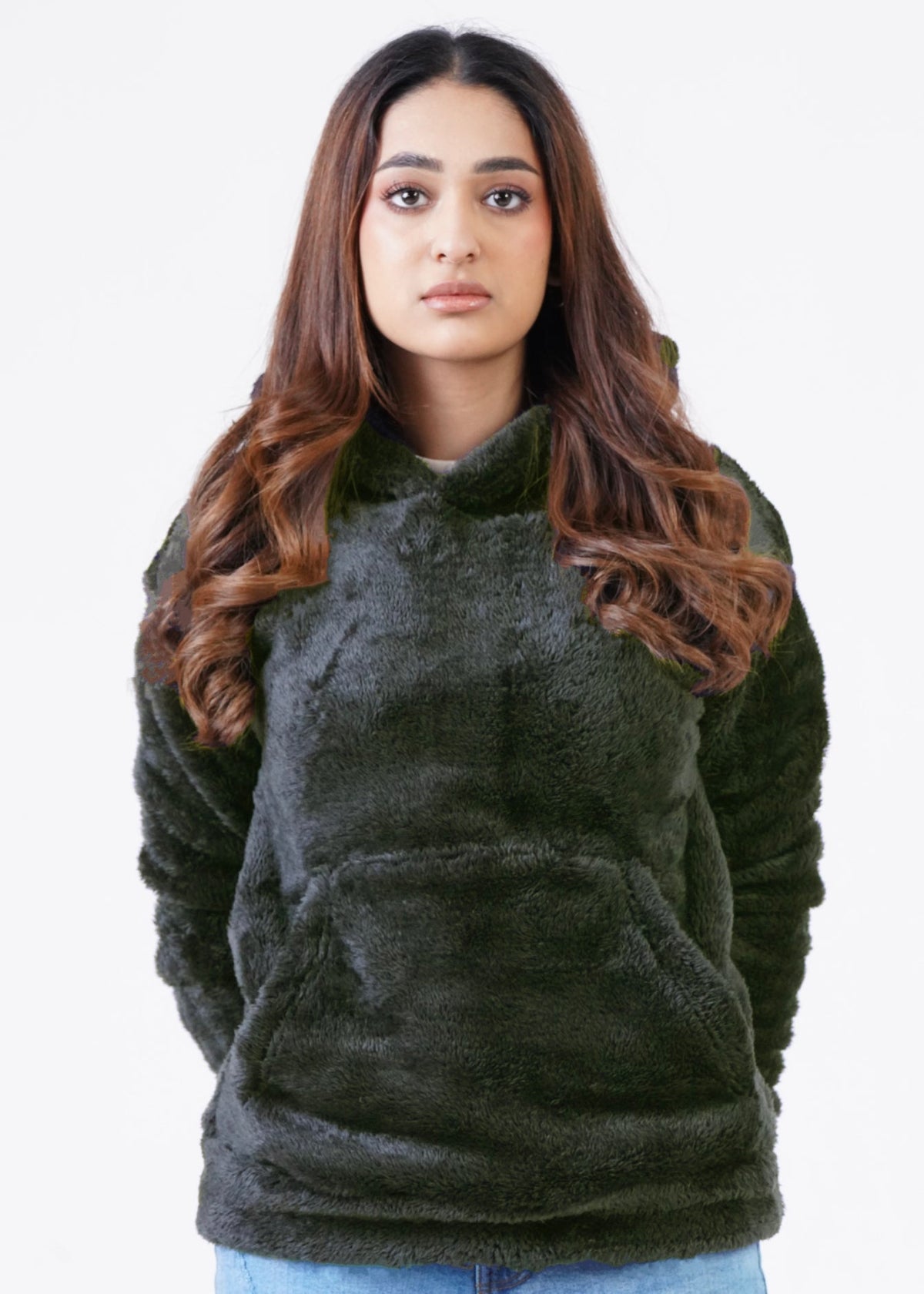 01 THE DOUBLE FUR HOODIE-OLIVE GREEN