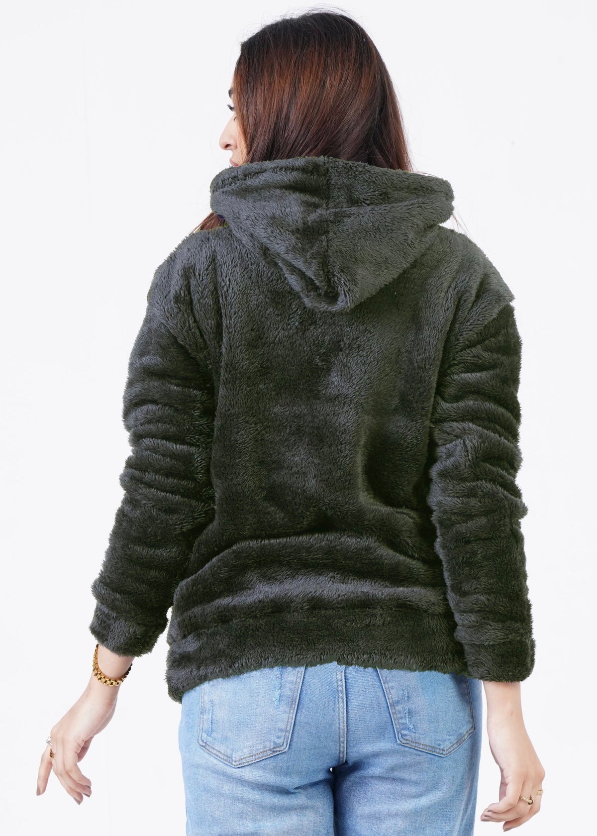 01 THE DOUBLE FUR HOODIE-OLIVE GREEN