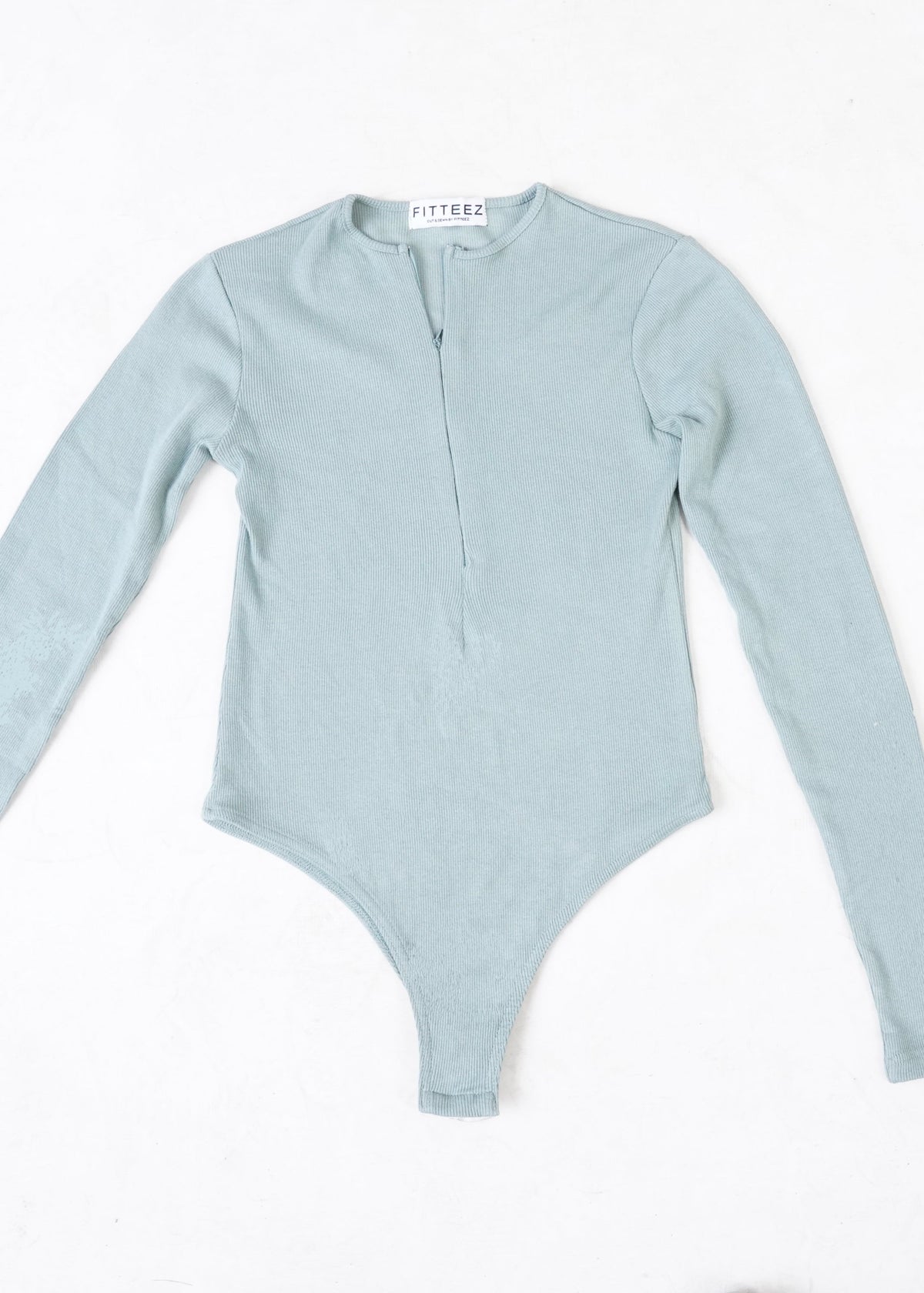 THE FULL-SLEEVES RIB BODY SUIT-SEA GREEN