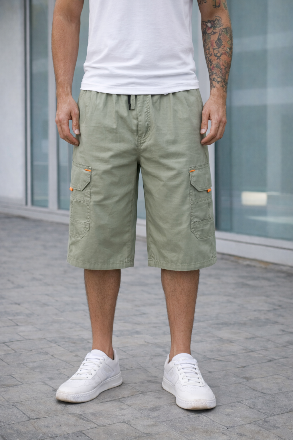 TACTICAL-COTTON CARGO-SHORTS-SEA-GREEN