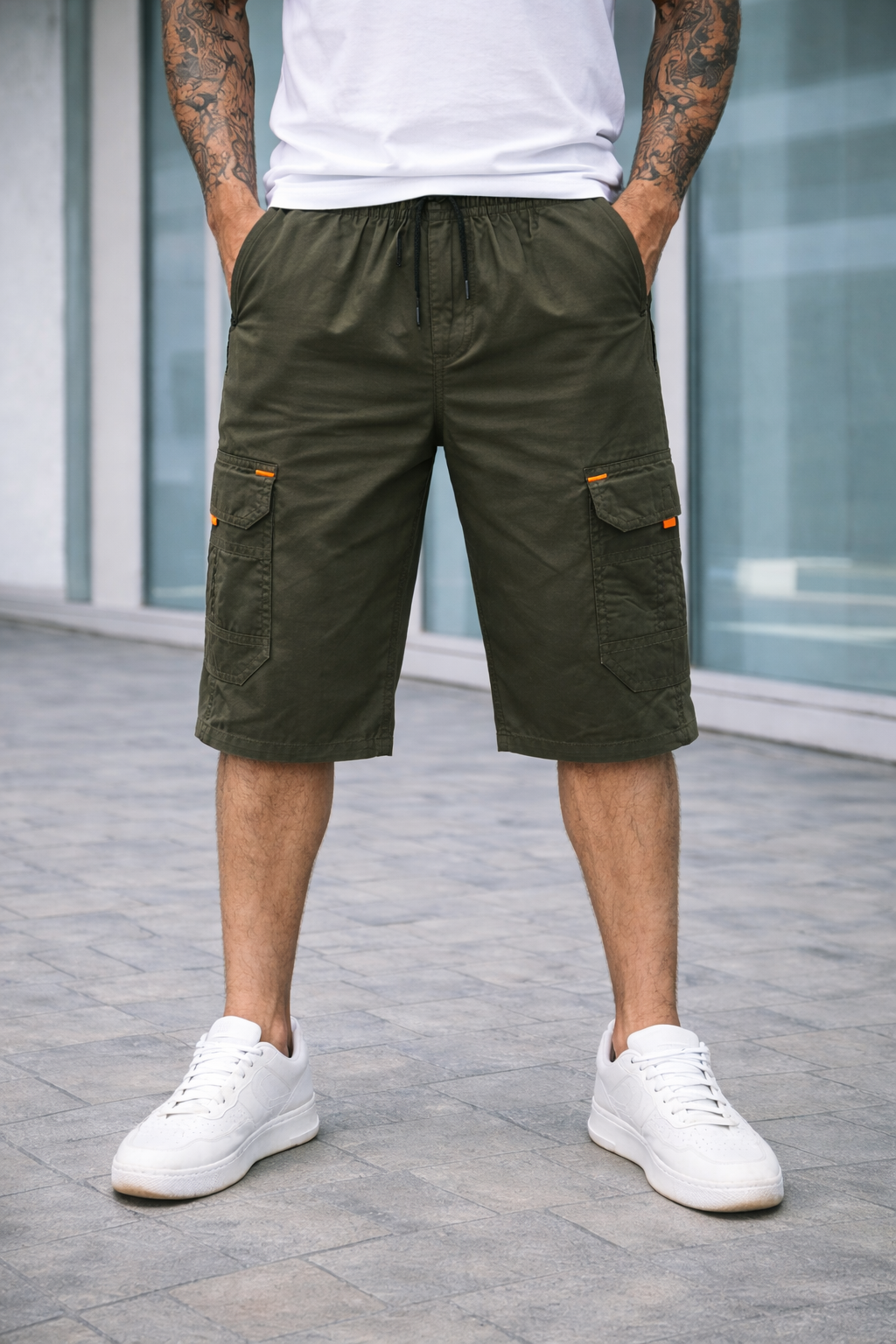 TACTICAL-COTTON CARGO-SHORTS-OLIVE