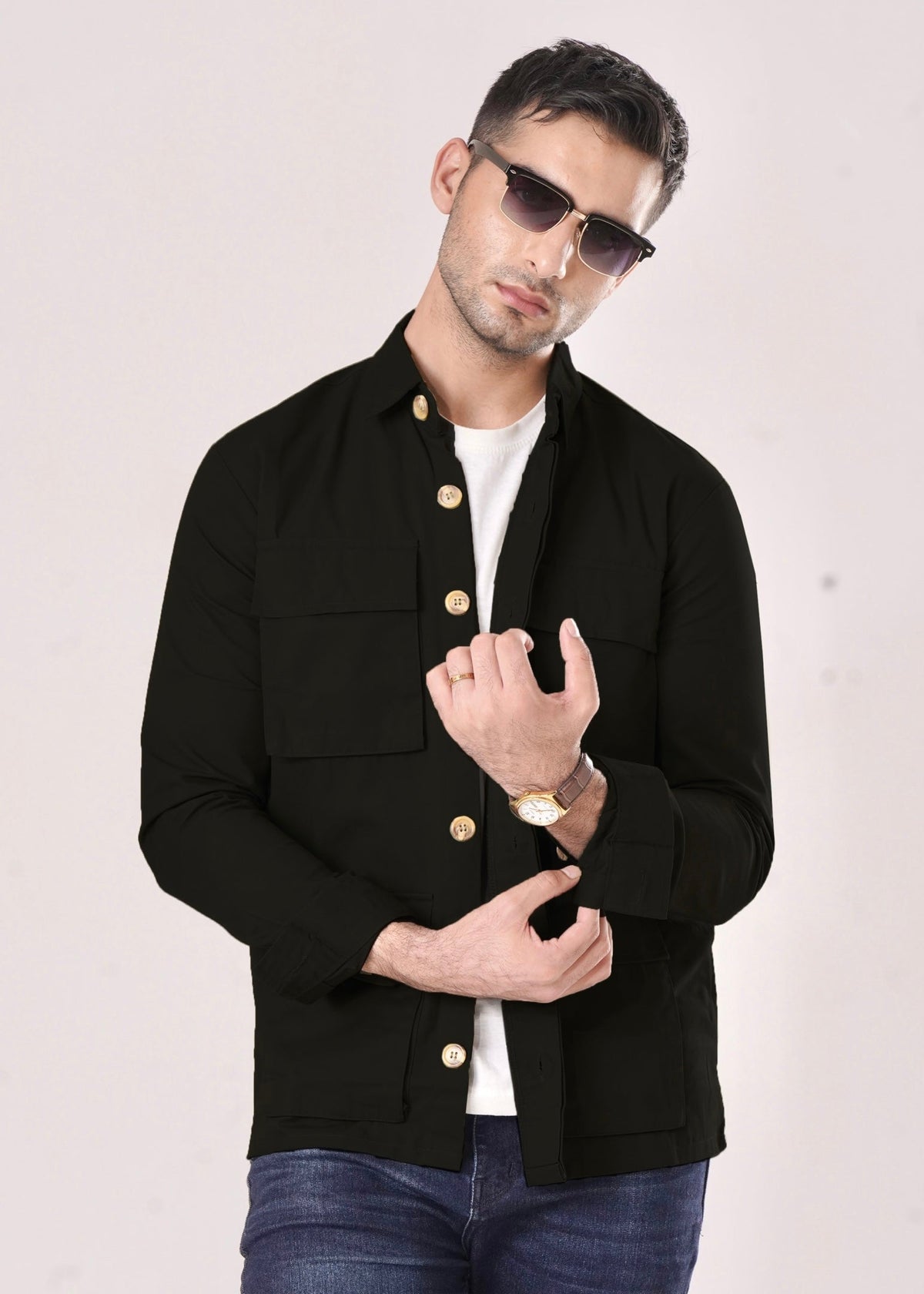BLACK COTTON SHACKET-FT