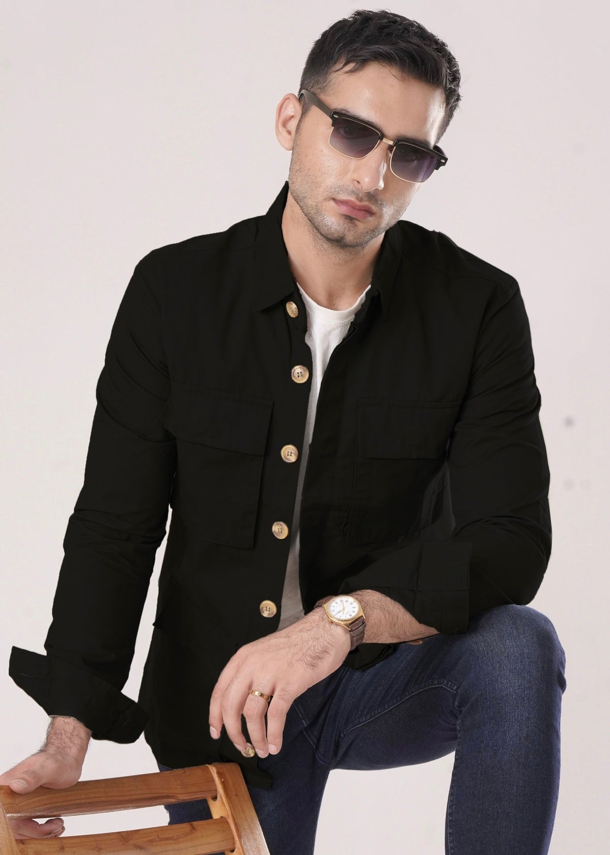 BLACK COTTON SHACKET-FT