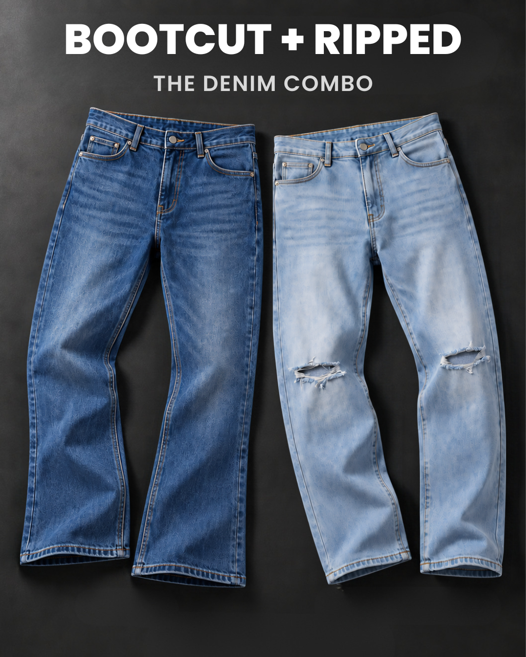Men's Mid Rise Bootcut +Straight Fit Ripped Jeans (Pack of 2)