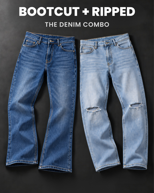 Men's Mid Rise Bootcut +Straight Fit Ripped Jeans (Pack of 2)