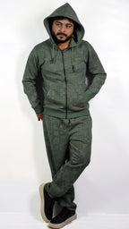 GridWave Matte Green Hoodie Set