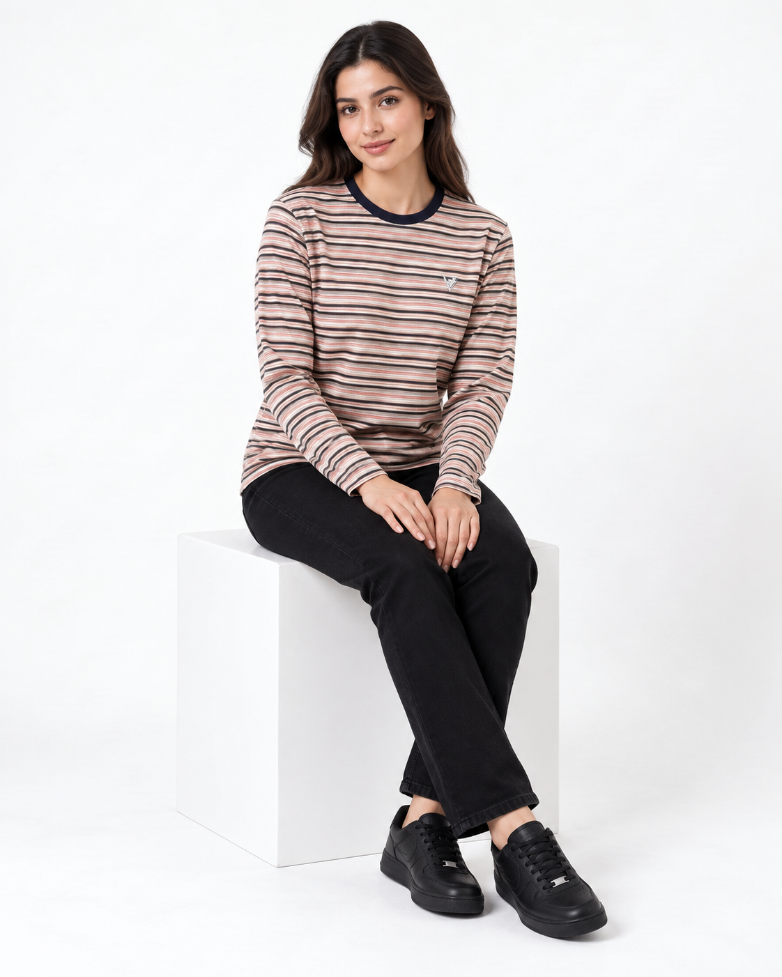 Long Sleeve Cotton Stripe Regular Fit T Shirt - Vogue Fashions