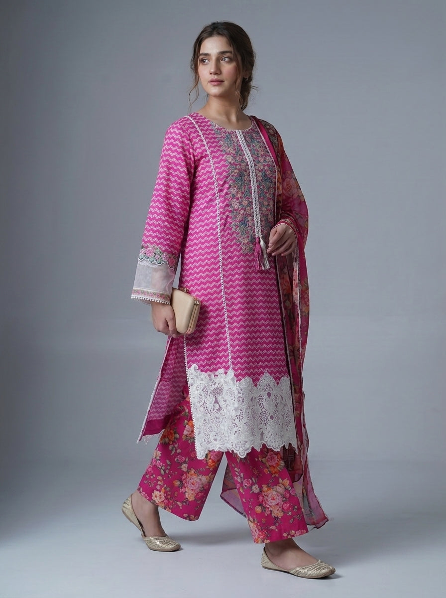 PC-101 Printed Embroidered Stitched 3PC Suit