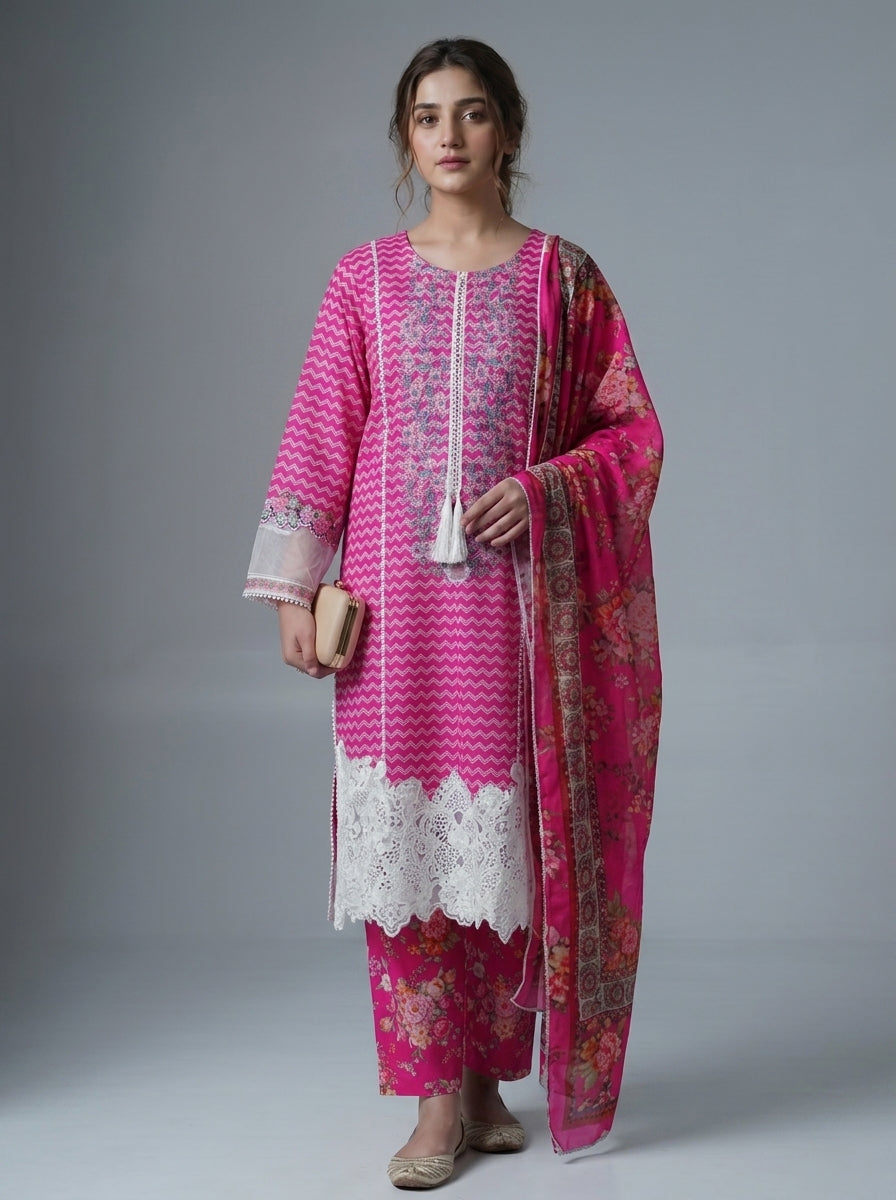 PC-101 Printed Embroidered Stitched 3PC Suit