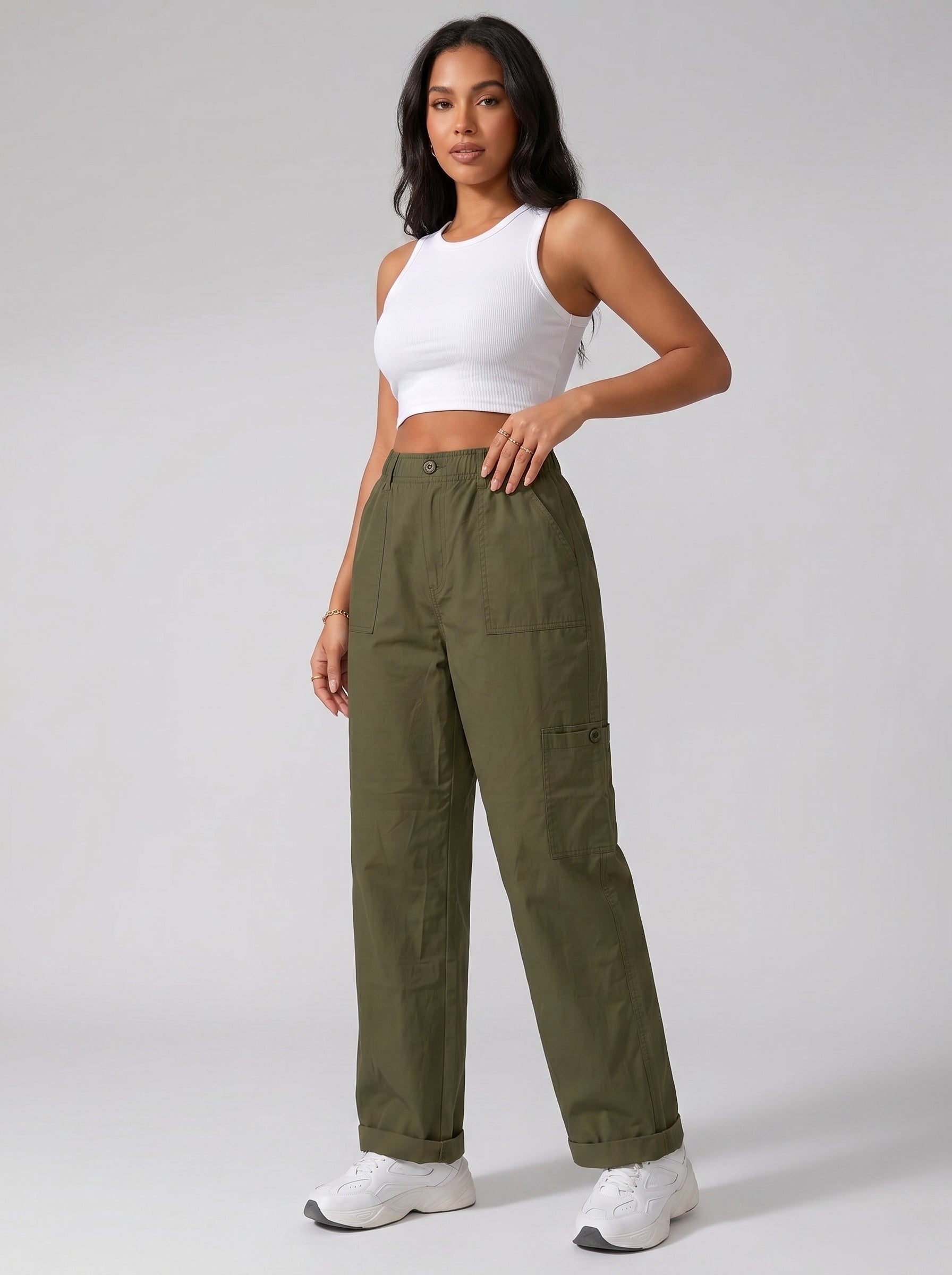 Women Paper Cotton Cargo Pants