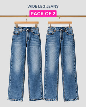 Pack of 2 Women's Blue Wide Leg Jeans - ST 97