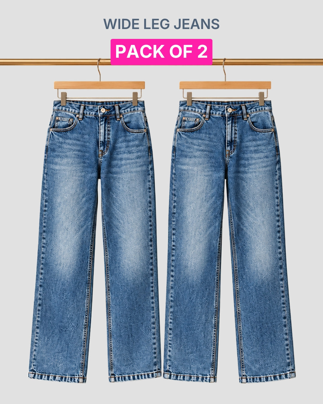 Pack of 2 Women's Blue Wide Leg Jeans - ST 97