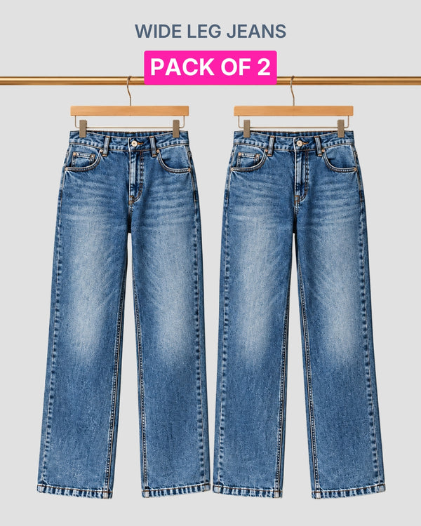 Pack of 2 Women's Blue Wide Leg Jeans - ST 97