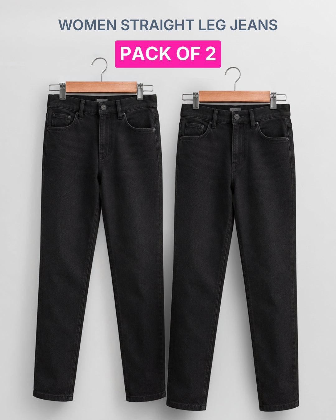 Pack of 2 Women's Black Straight Leg Jeans - ST 5