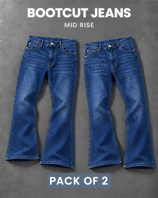 Pack of 2 Men's Mid Rise Bootcut Jeans - Dark Blue