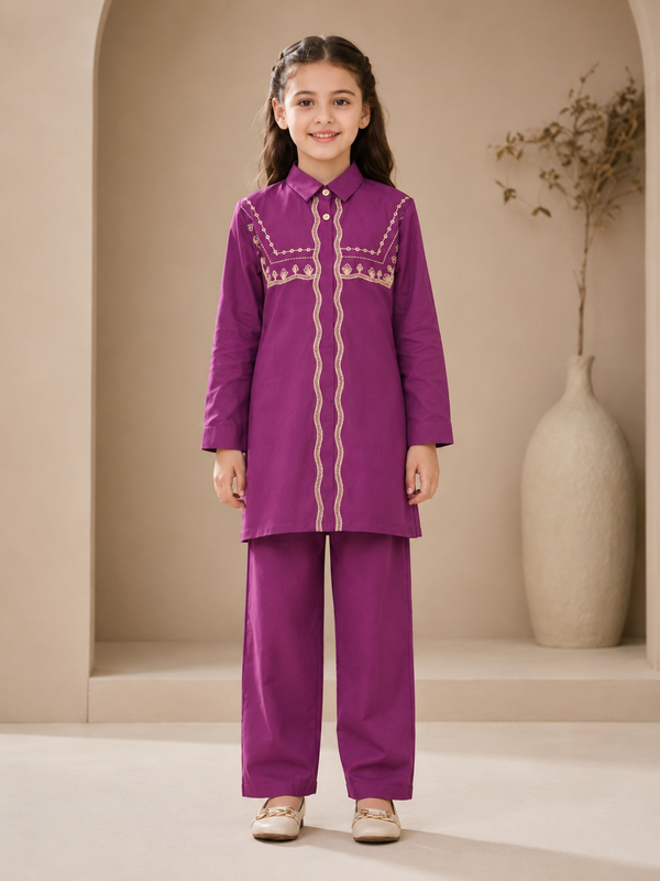 Embroidered Girls Co Ord Set VG222-B