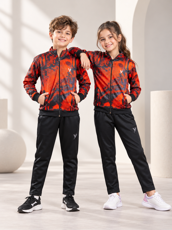 Mock Neck Tracksuit For Boys & Girls, Fleece #VWT35-A