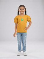 Girls Summer Mustard Puff Sleeve Flower T-Shirt VG193-B