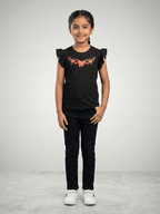 Girls Summer Black Butterfly Heart Ruffle Sleeve T-Shirt VG193-A