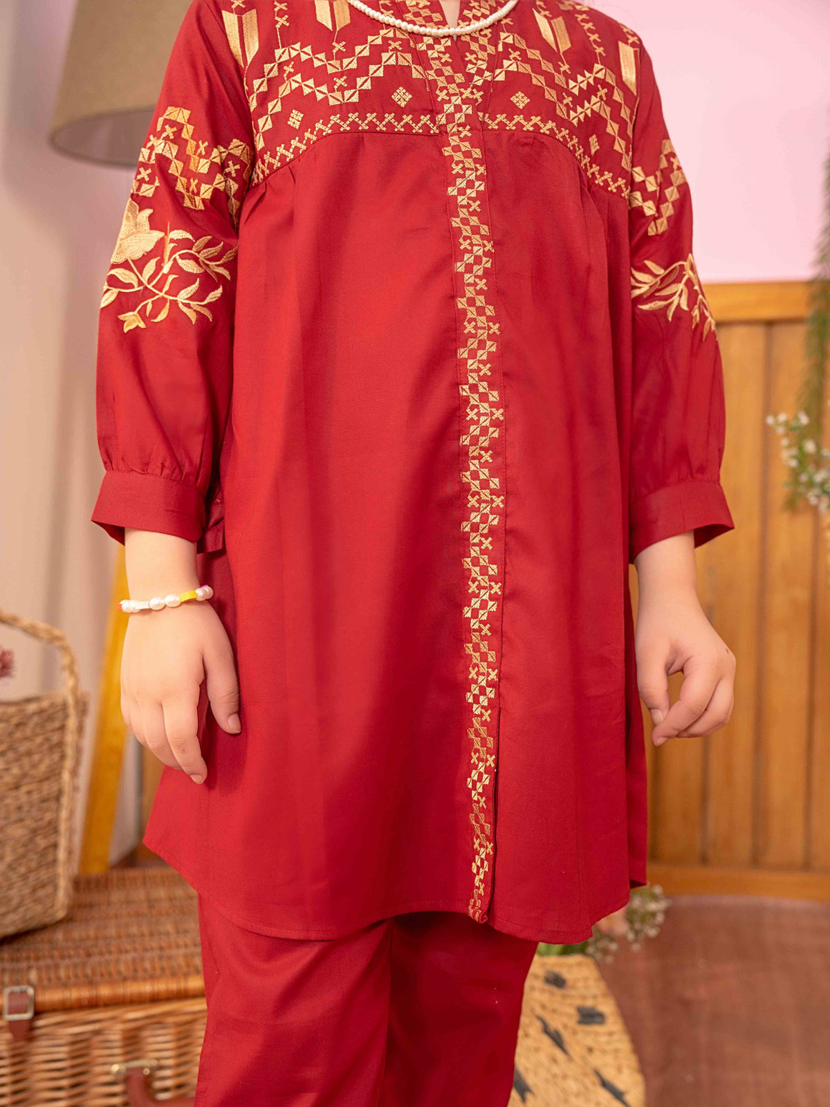 Girls Summer 2Pcs Embroidered Suit VG77-D