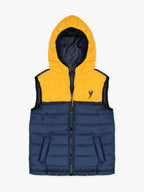 Sleeveless Hooded Puffer For Boys & Girls VJ06-B Yellow/Navy