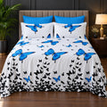 Whimsy Weave Blue Butterfly Print Bedsheet Set on a bed