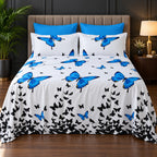 Whimsy Weave Blue Butterfly Print Bedsheet Set on a bed
